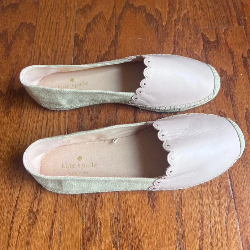 kate spade Pale Pink Leather Espadrille Flats with Cream Trim